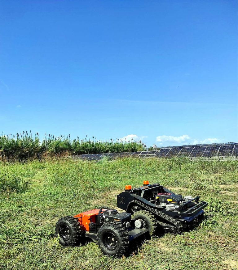 remote operated track-mounted lawn cutting machine made by Vigorun Tech