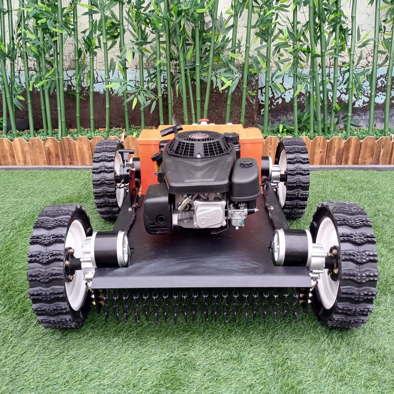 Effortless, Safe, and Efficient Lawn Care. Remote controlled rubber wheeled weed reaper